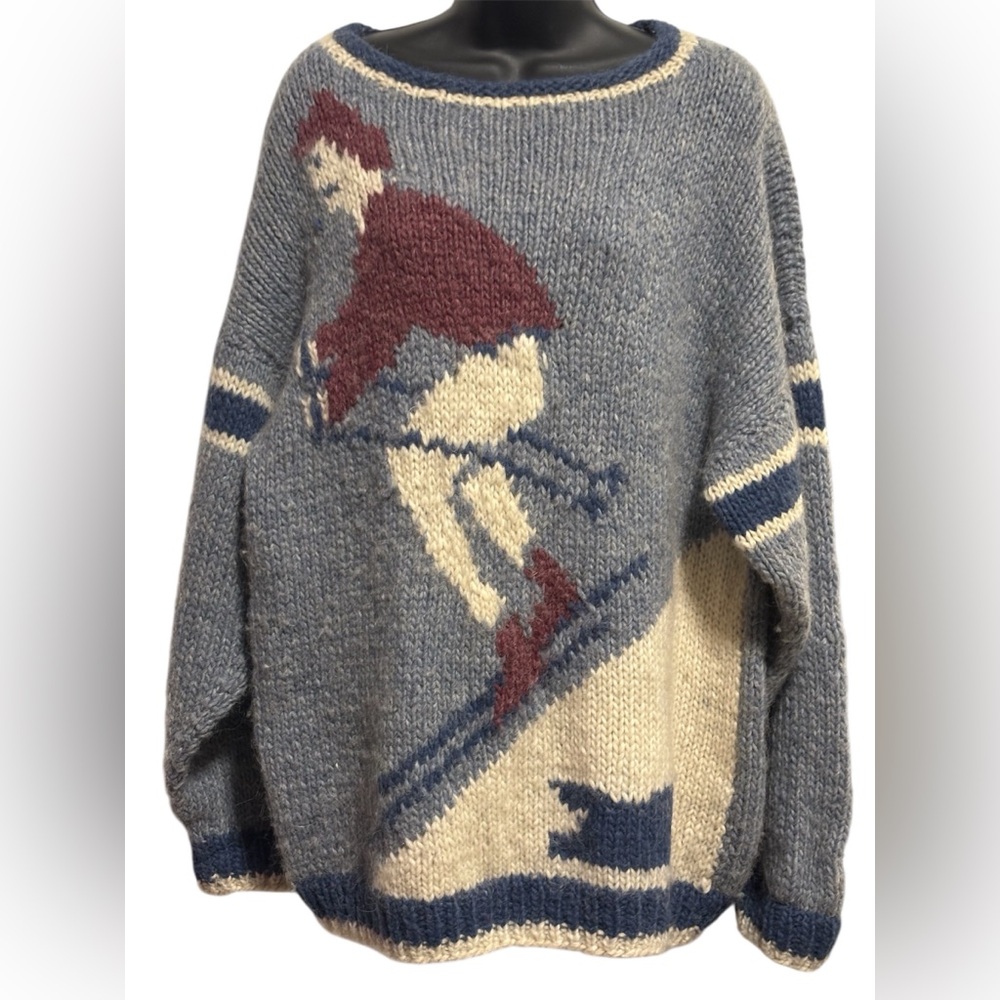Vintage Cozy Blue and Cream Ski Sweater